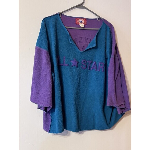 Vintage Converse All Star Pullover Sweatshirt Retro Unisex Large Purple/Teal - Picture 1 of 10